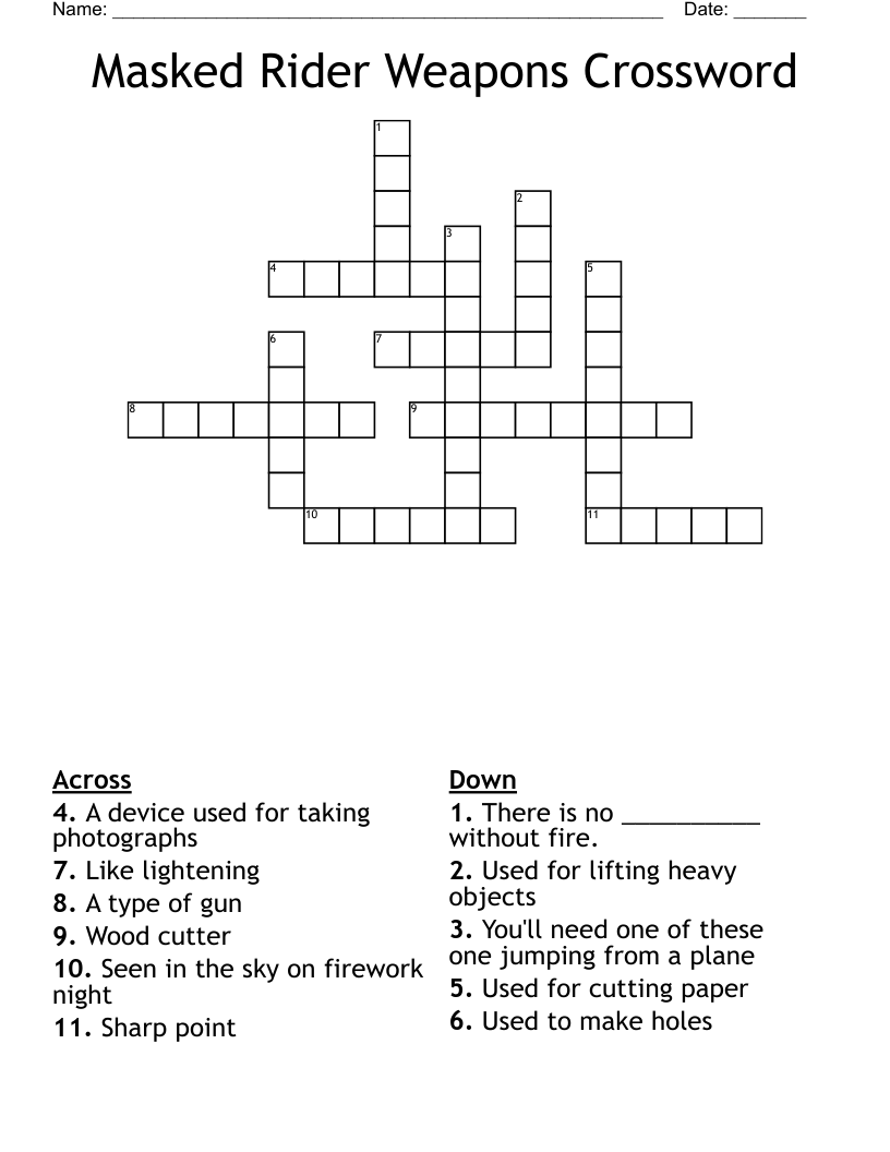 Masked Rider Weapons Crossword