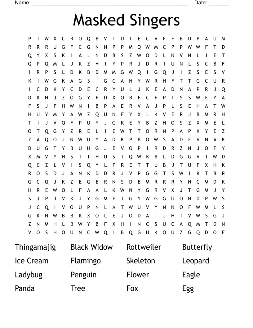 Masked Singers Word Search