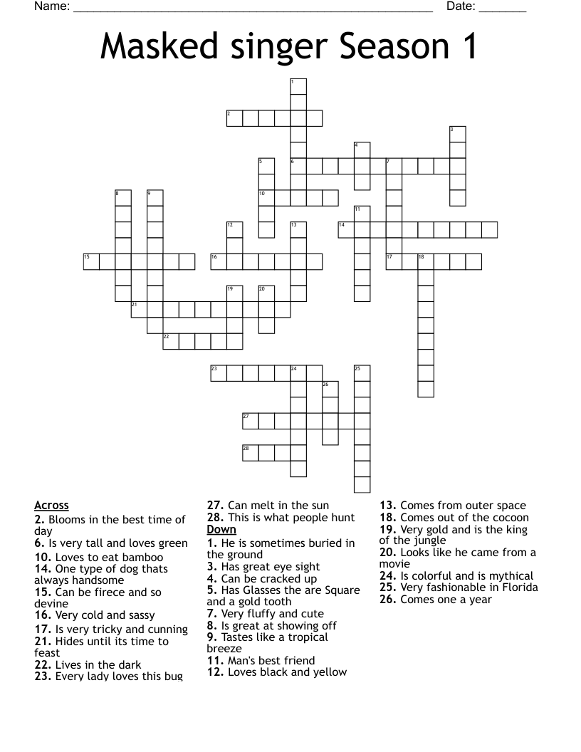 Masked singer Season 1 Crossword
