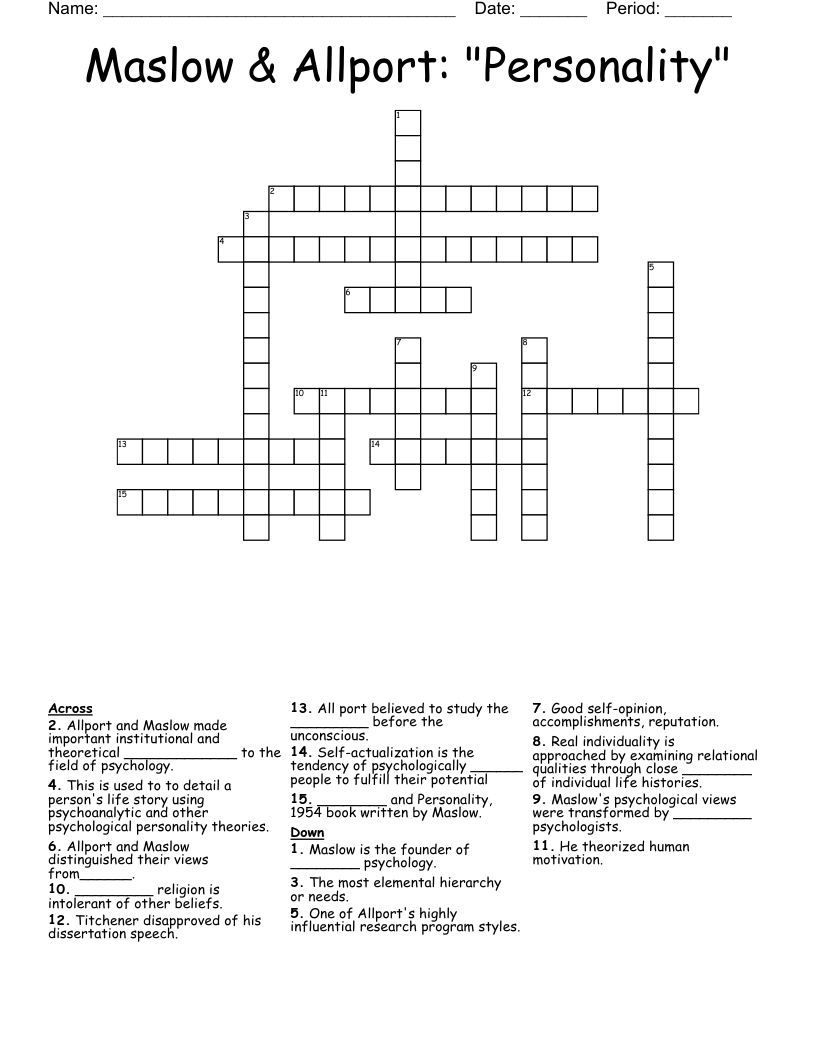 Maslow & Allport: "Personality" Crossword