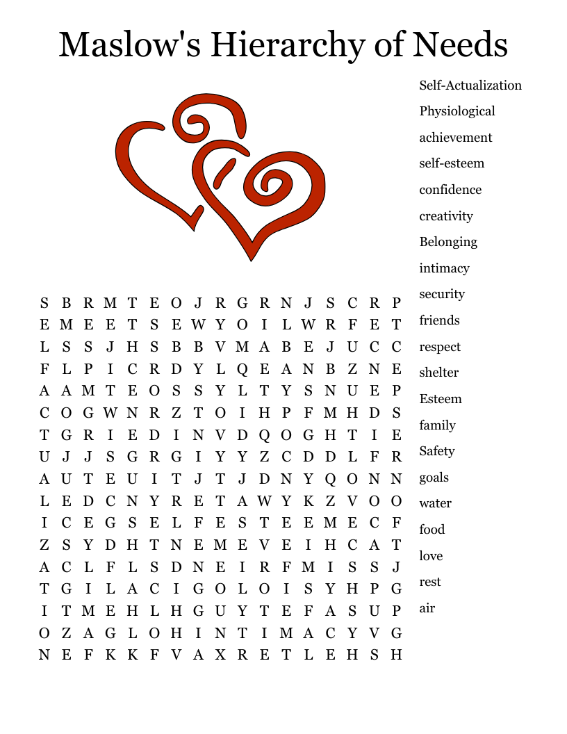 Maslow's Hierarchy of Needs Word Search