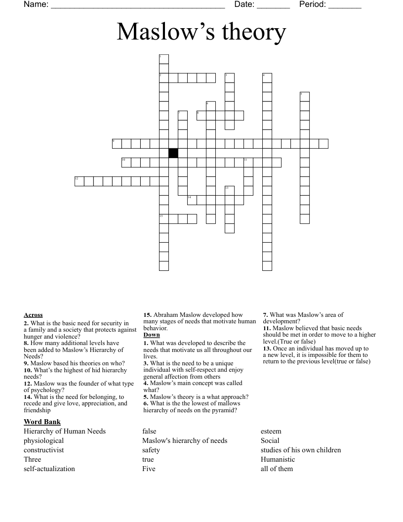 Maslow’s theory  Crossword