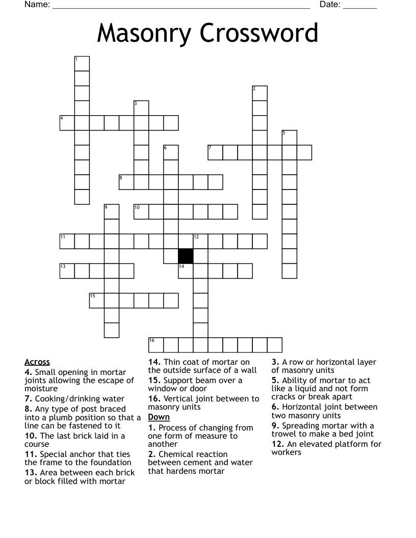 Masonry Crossword