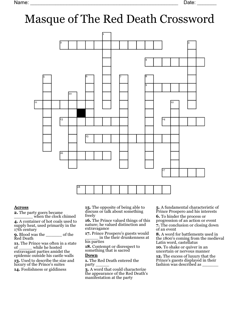 Masque of The Red Death Crossword