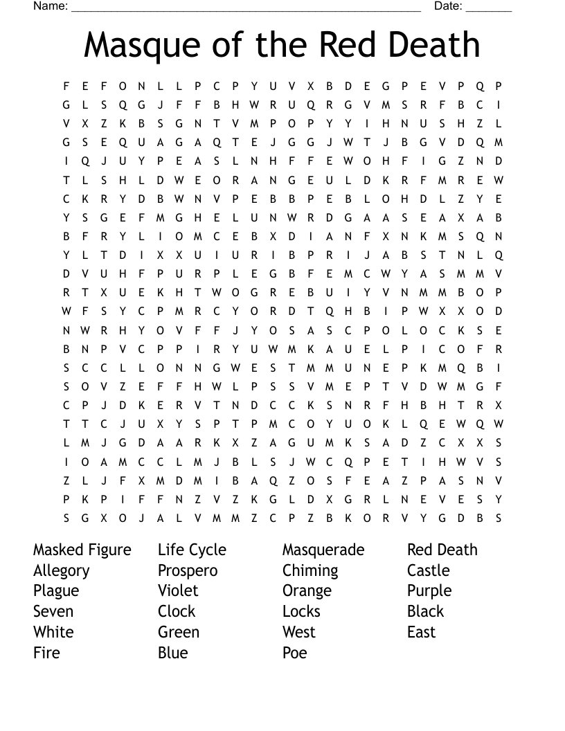 Masque of the Red Death Word Search