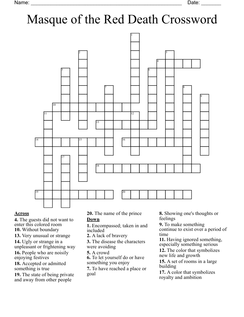 Masque of the Red Death Crossword 