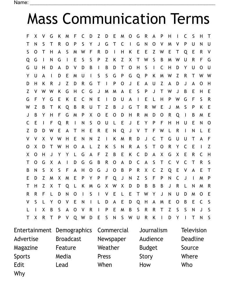 Mass Communication Terms Word Search