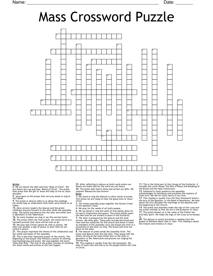 Mass Crossword Puzzle
