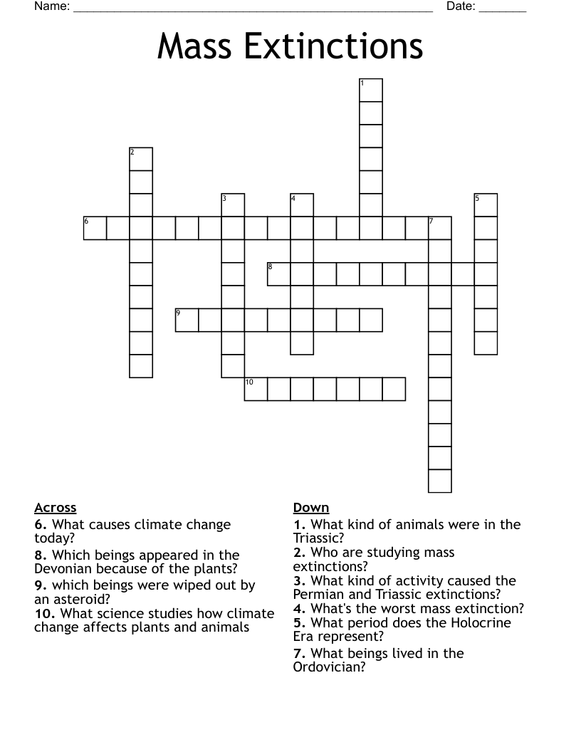 Mass Extinctions Crossword