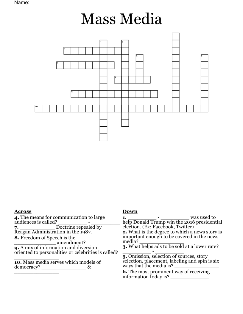 Mass Media Crossword
