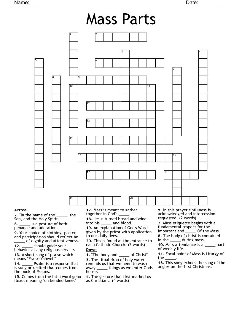 Mass Parts Crossword