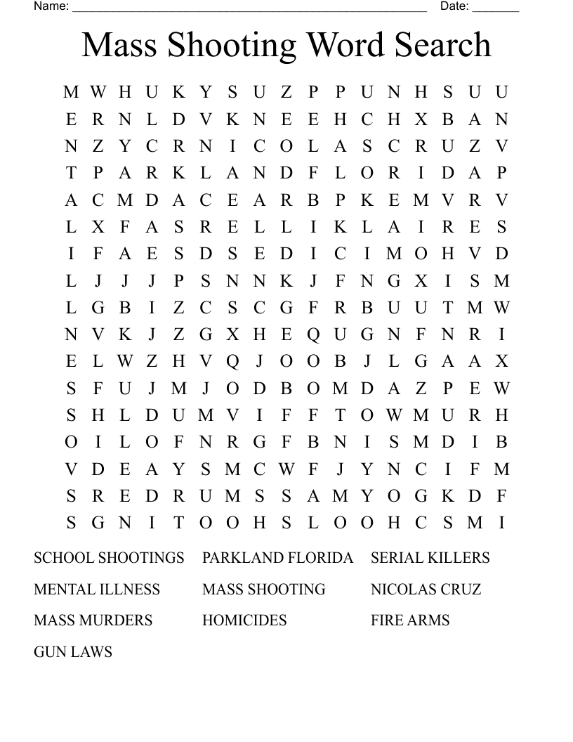 Mass Shooting Word Search