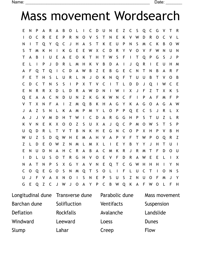 Mass movement Wordsearch