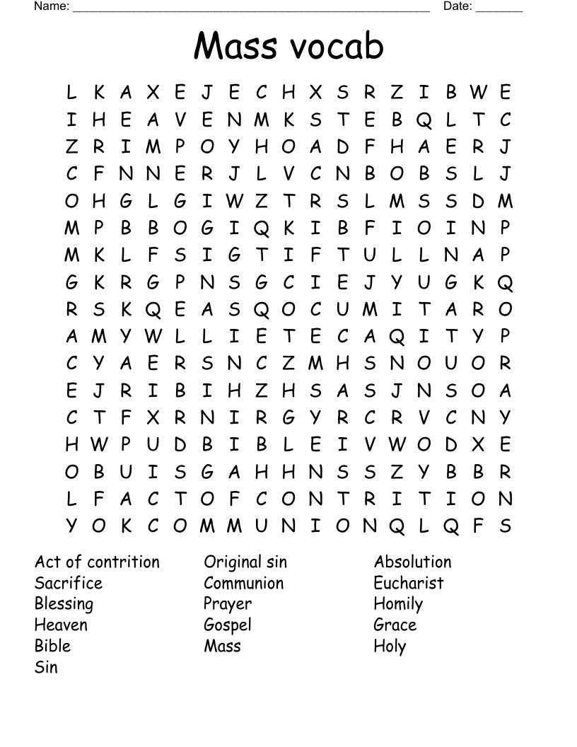 Mass vocab  Word Search