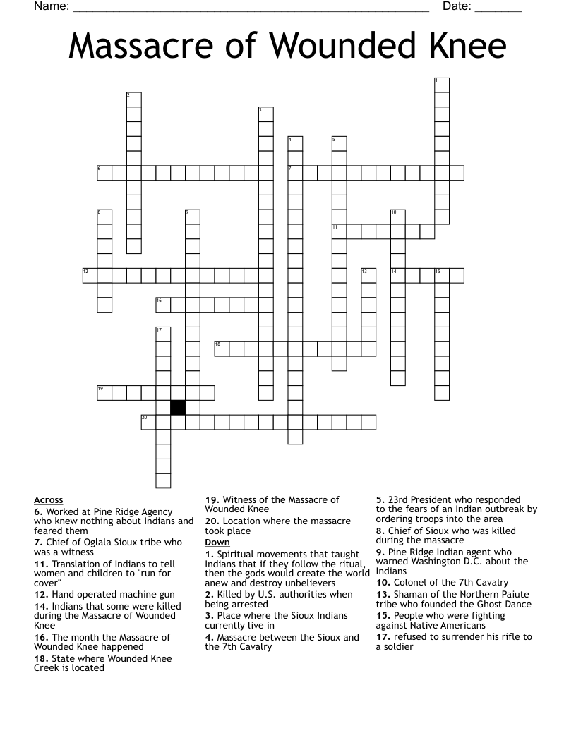 Massacre of Wounded Knee  Crossword