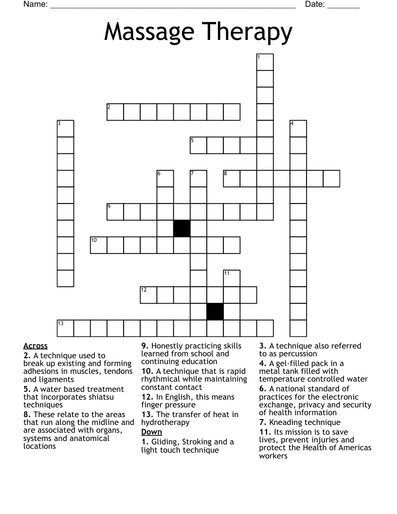 Massage Therapy Crossword