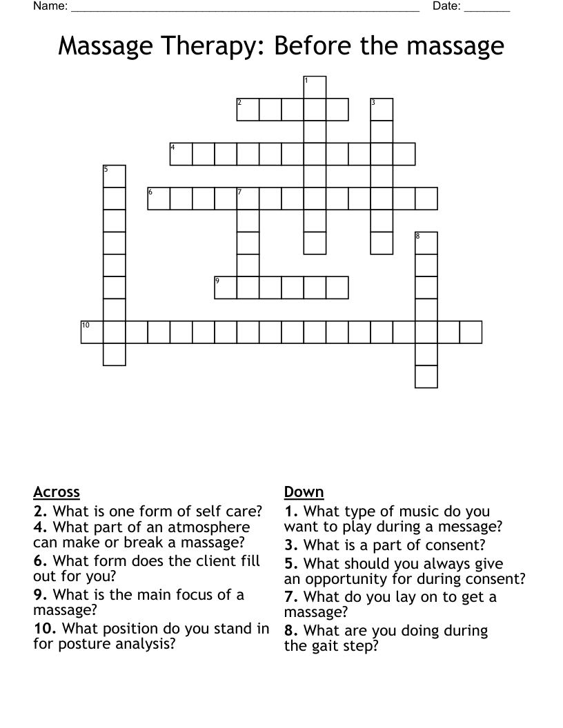 Massage Therapy: Before the massage Crossword