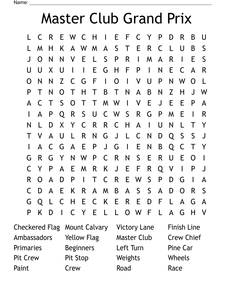 Master Club Grand Prix Word Search