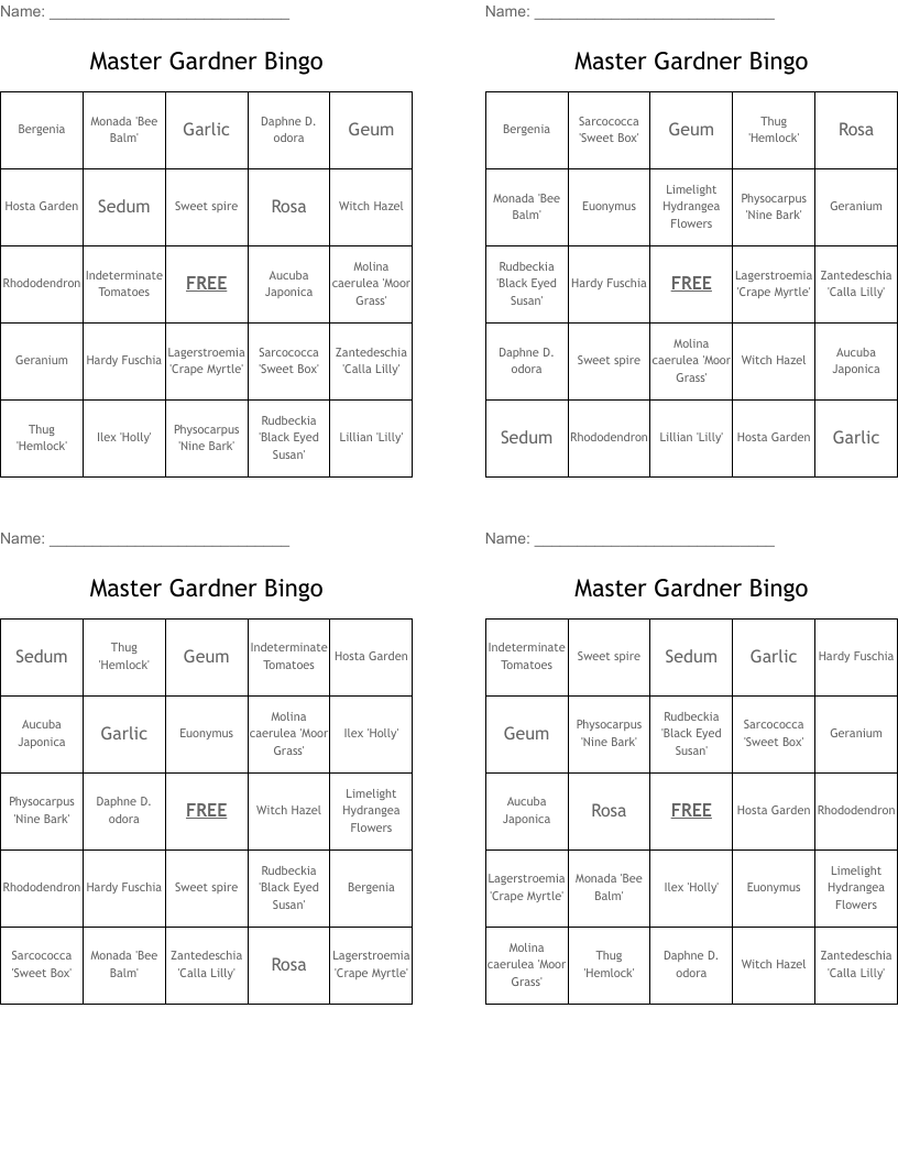 Master Gardner Bingo