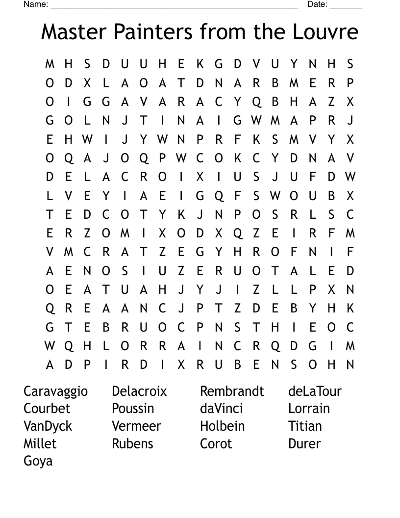 Master Painters from the Louvre Word Search