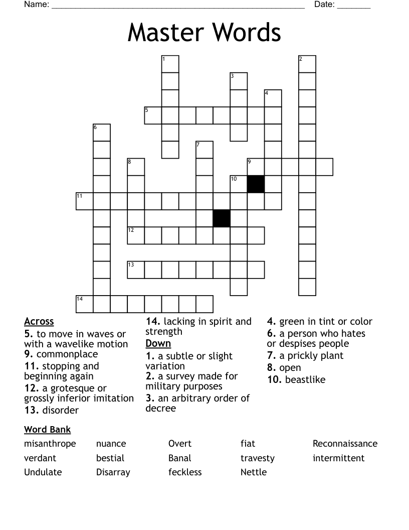 Master Words  Crossword