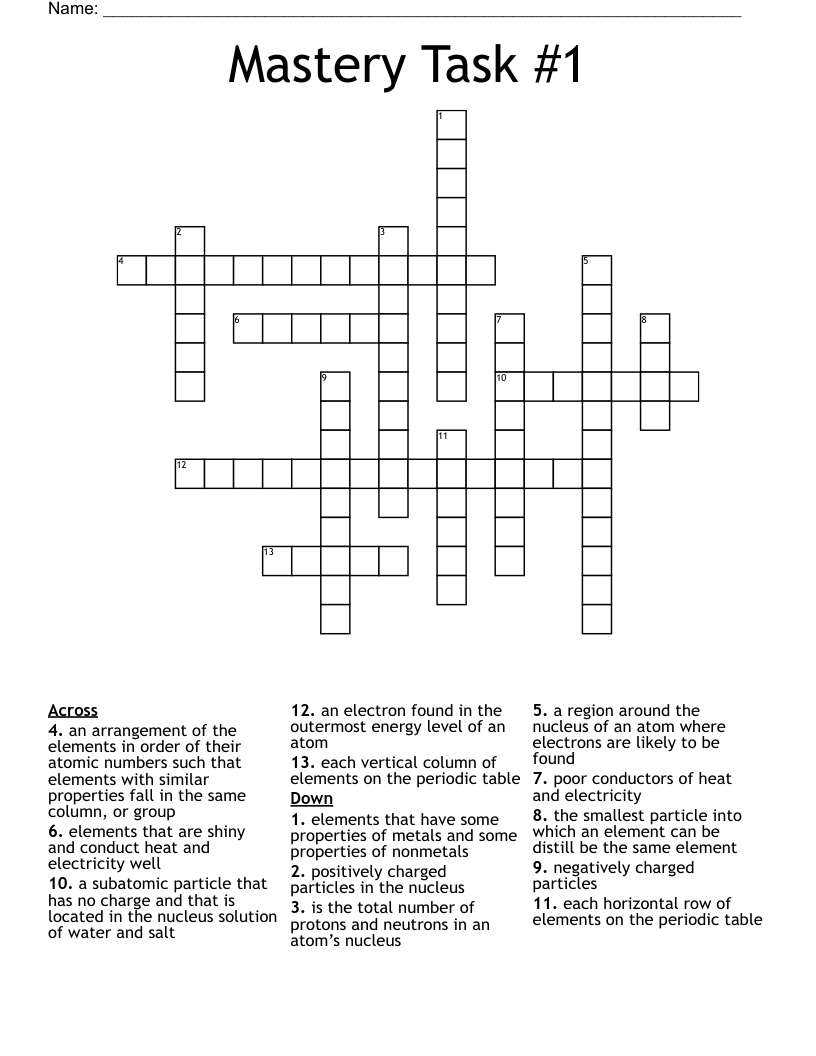 Mastery Task #1 Crossword