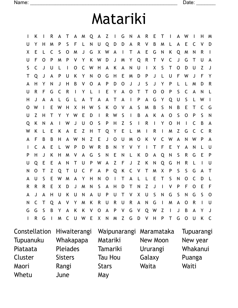 Matariki Word Search