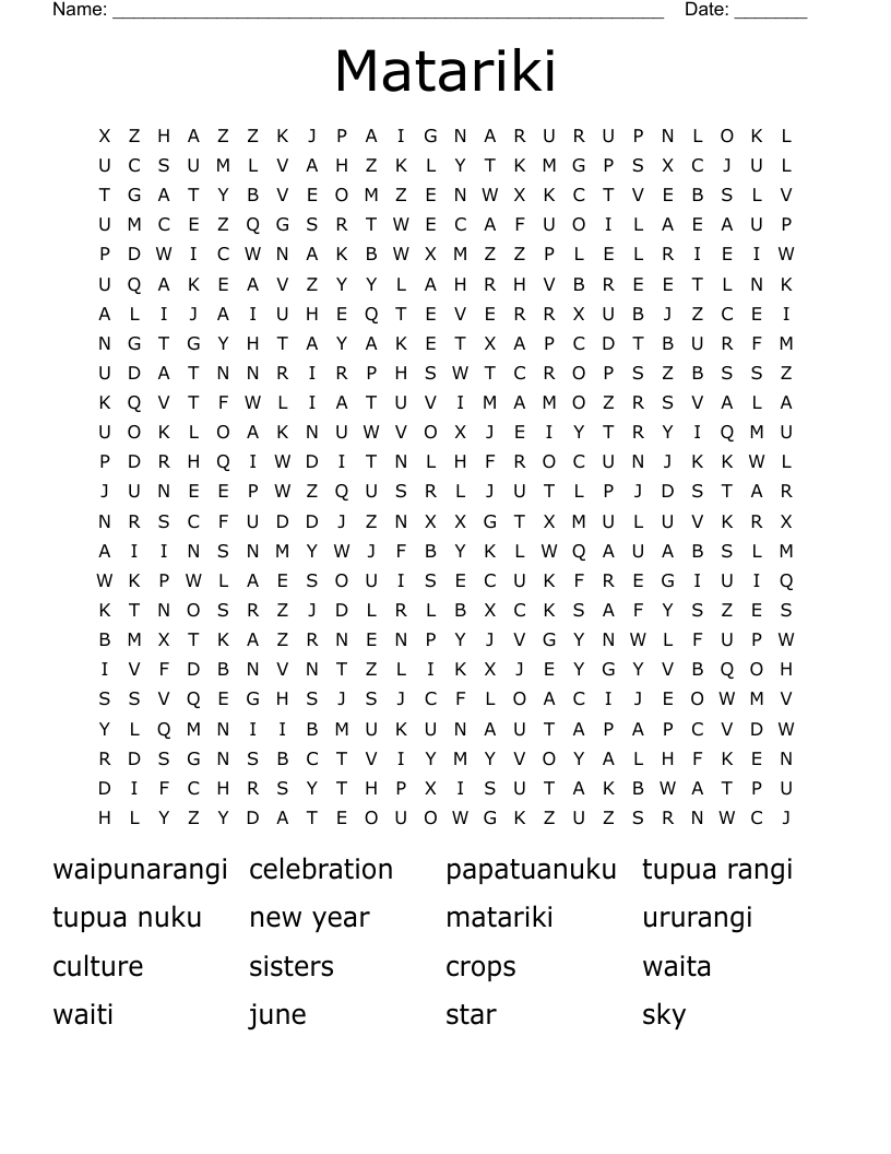 Matariki Word Search