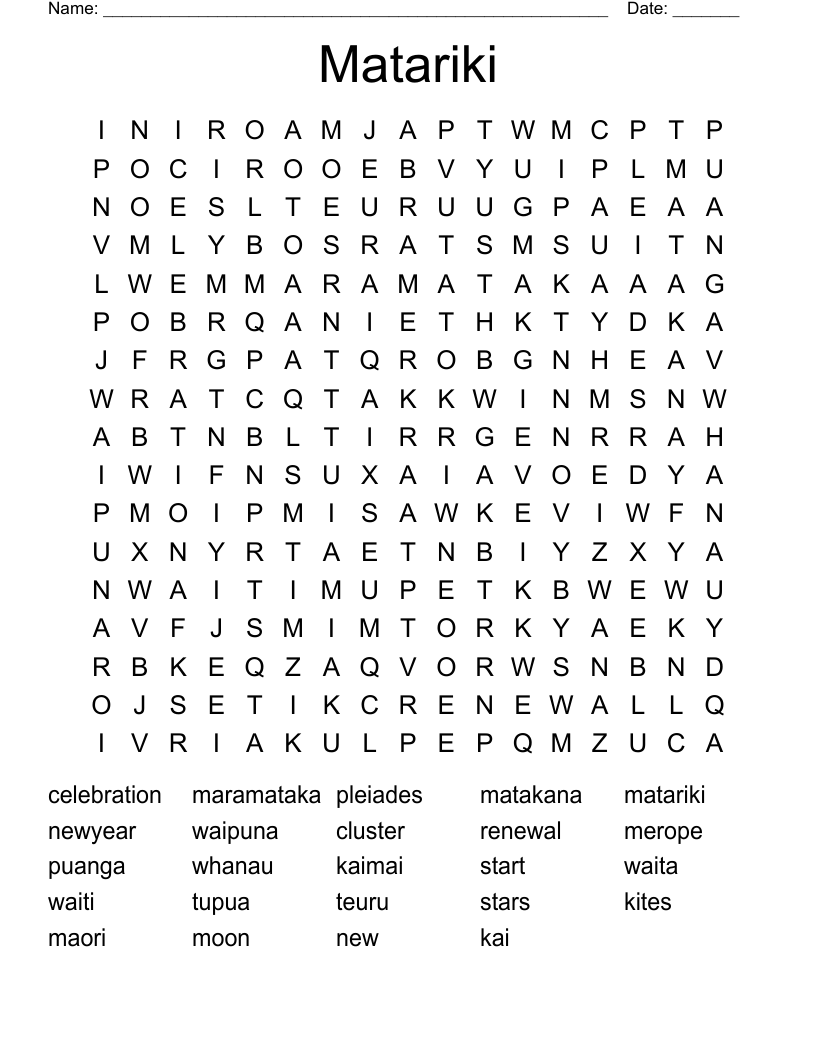 Matariki Word Search