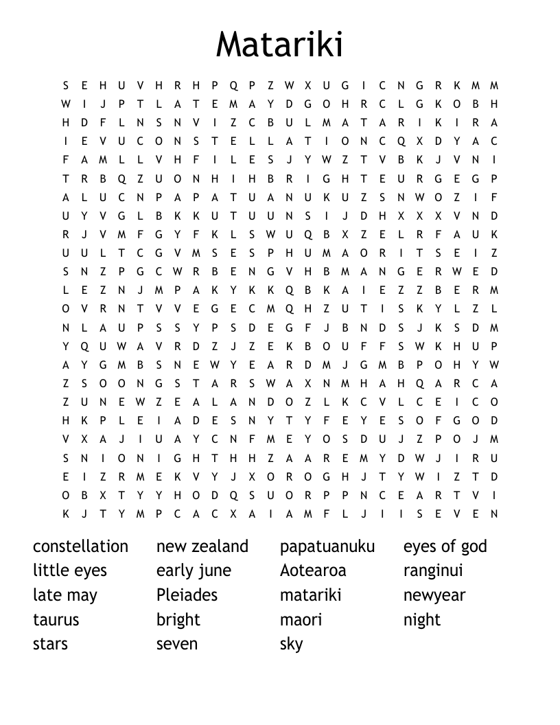 Matariki Word Search