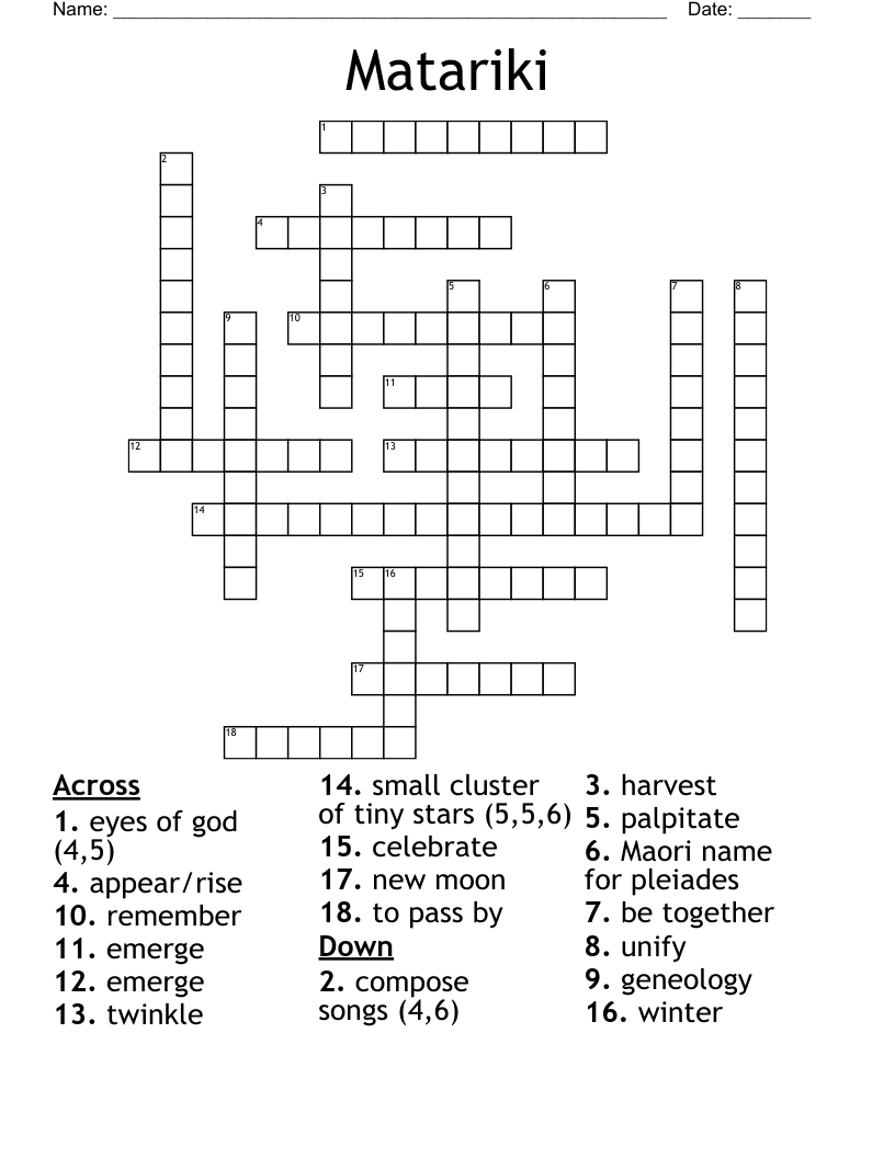 Matariki Crossword