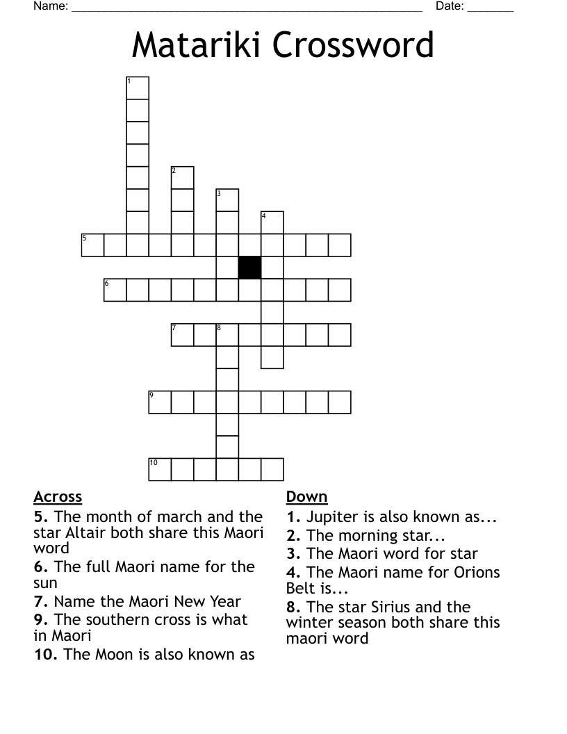 Matariki Crossword