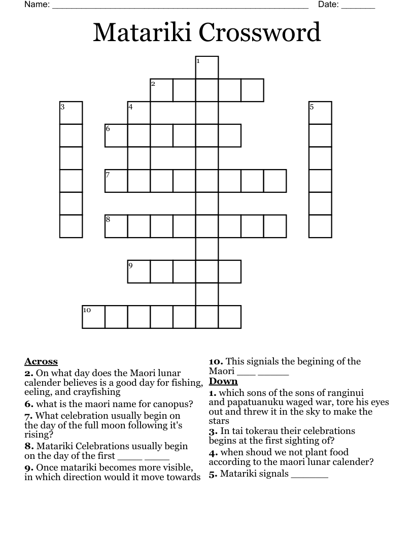 Matariki Crossword