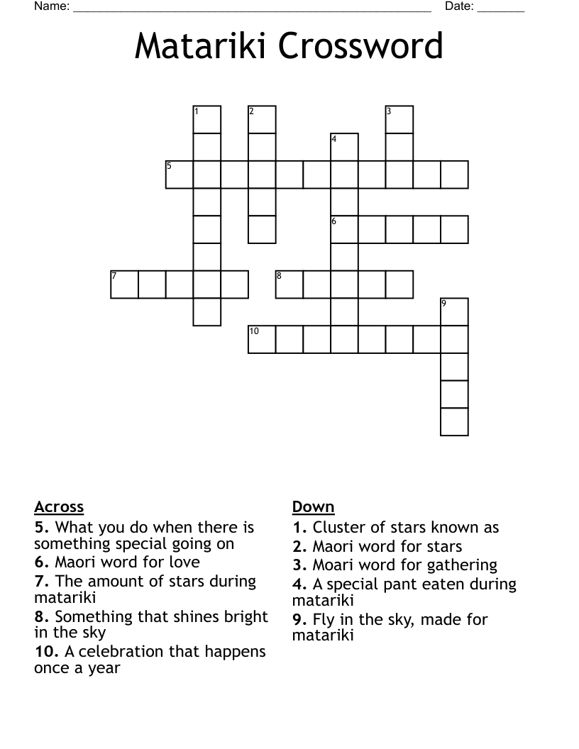 Matariki Crossword 