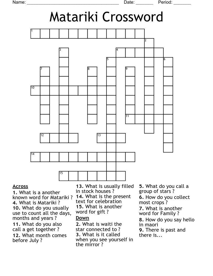 Matariki Crossword 
