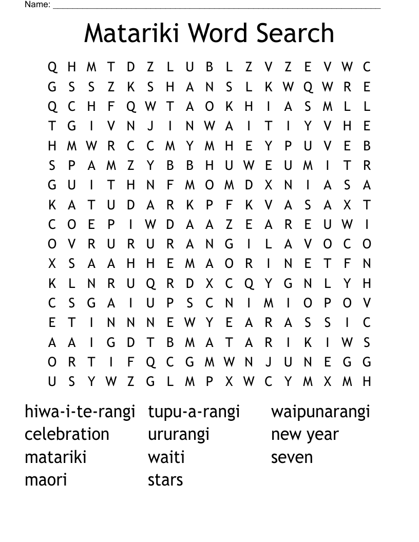 Matariki Word Search