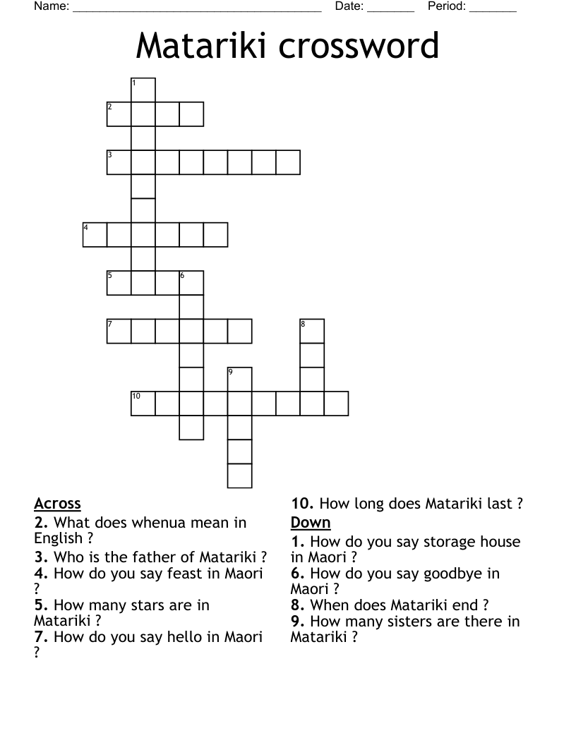 Matariki crossword