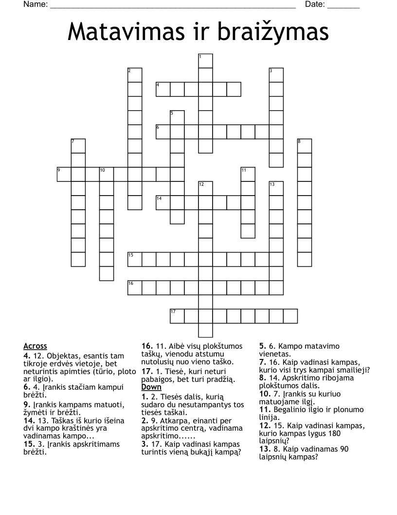 Matavimas ir braižymas Crossword
