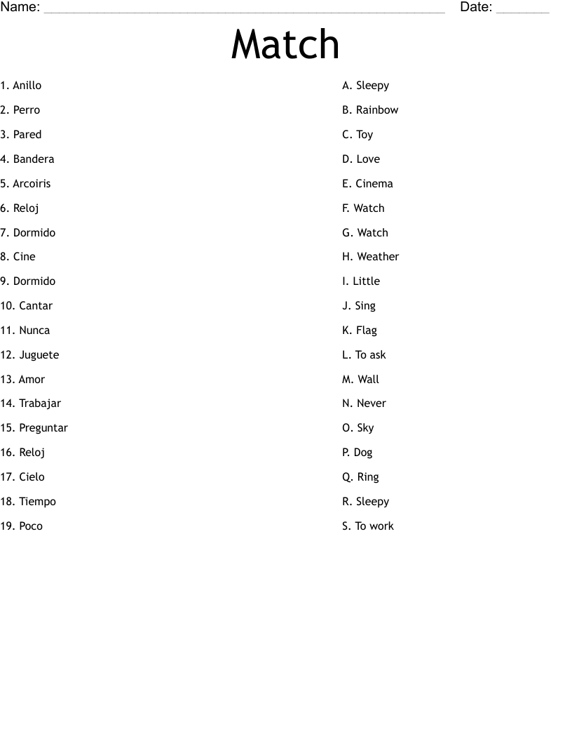 Match Worksheet