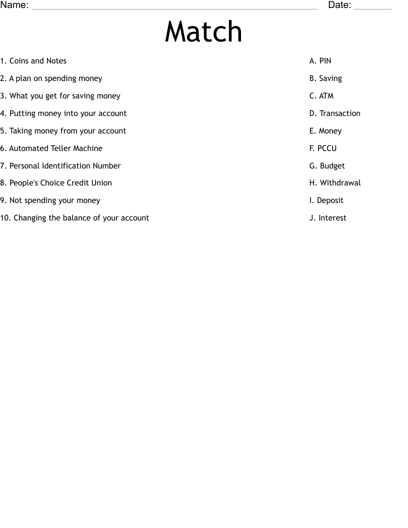 Match Worksheet