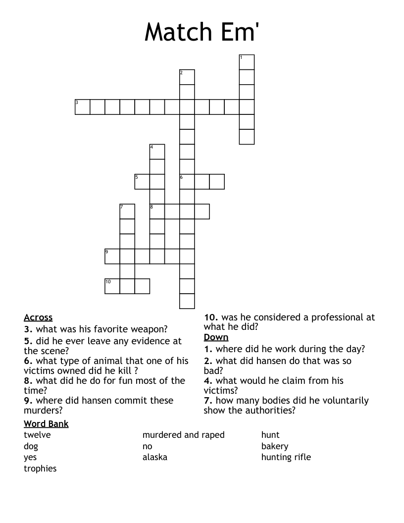 Match Em' Crossword