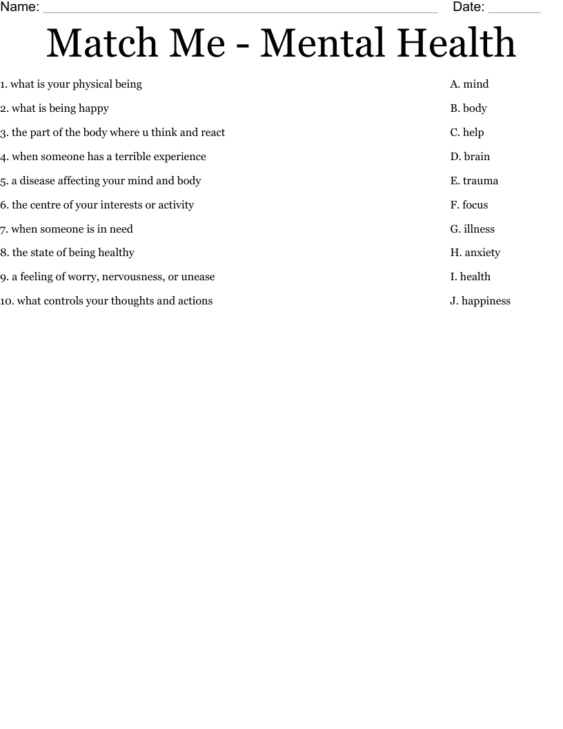Match Me - Mental Health Worksheet