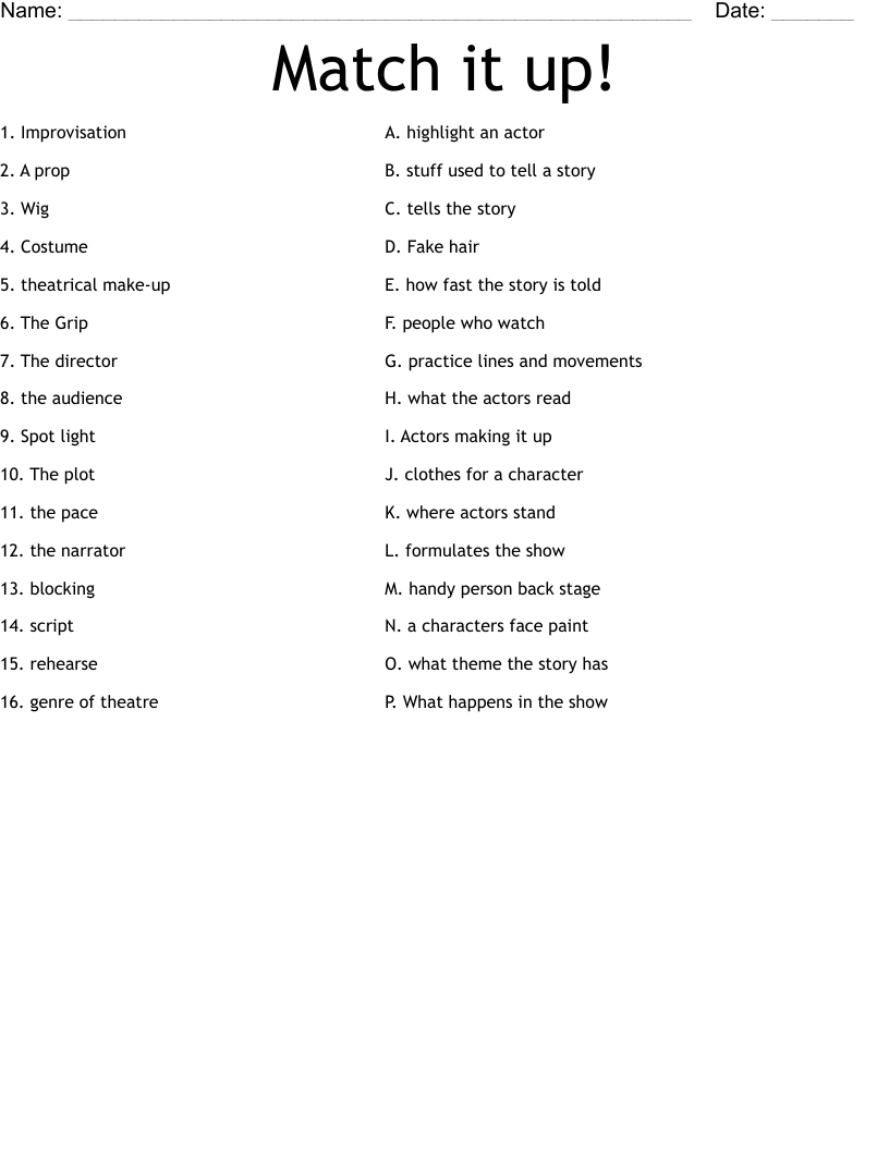 Match  it up!  Worksheet