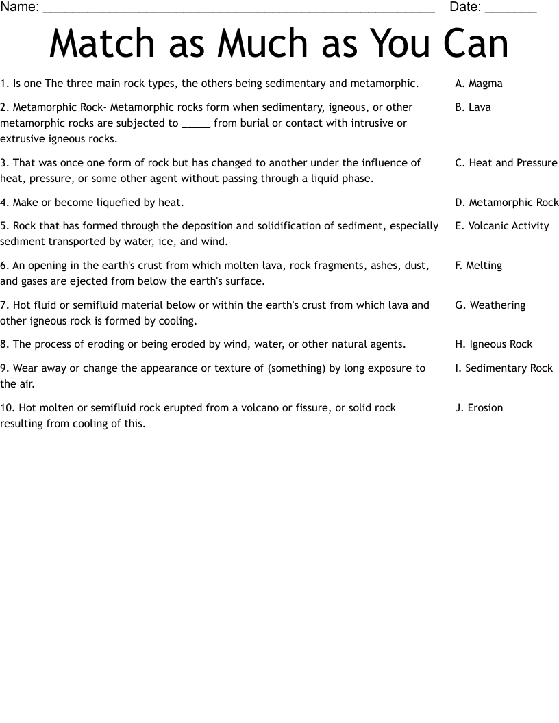 Match as Much as You Can Worksheet