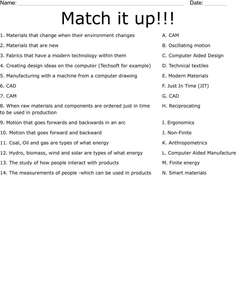 Match it up!!! Worksheet