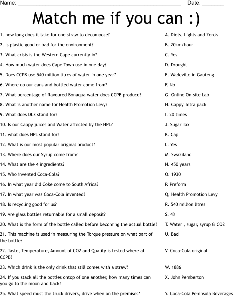 Match me if you can :) Worksheet