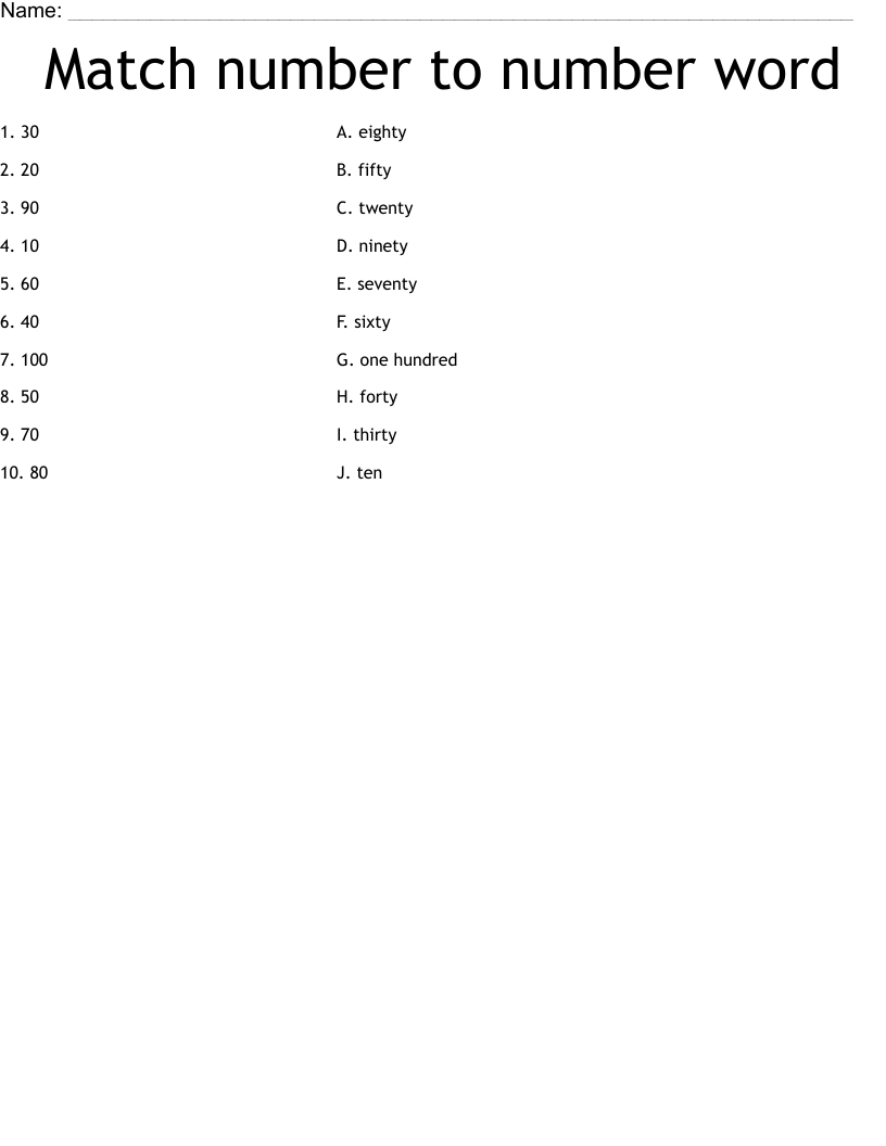 Match number to number word Worksheet