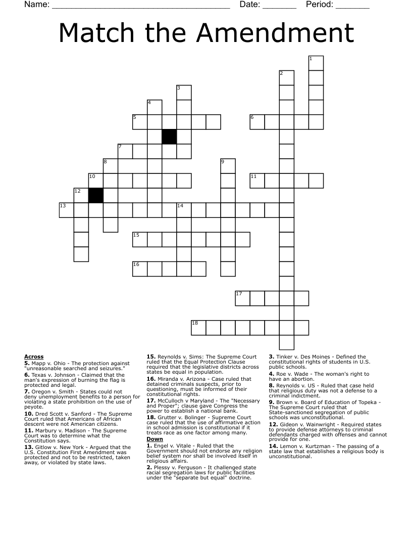 Match the Amendment Crossword