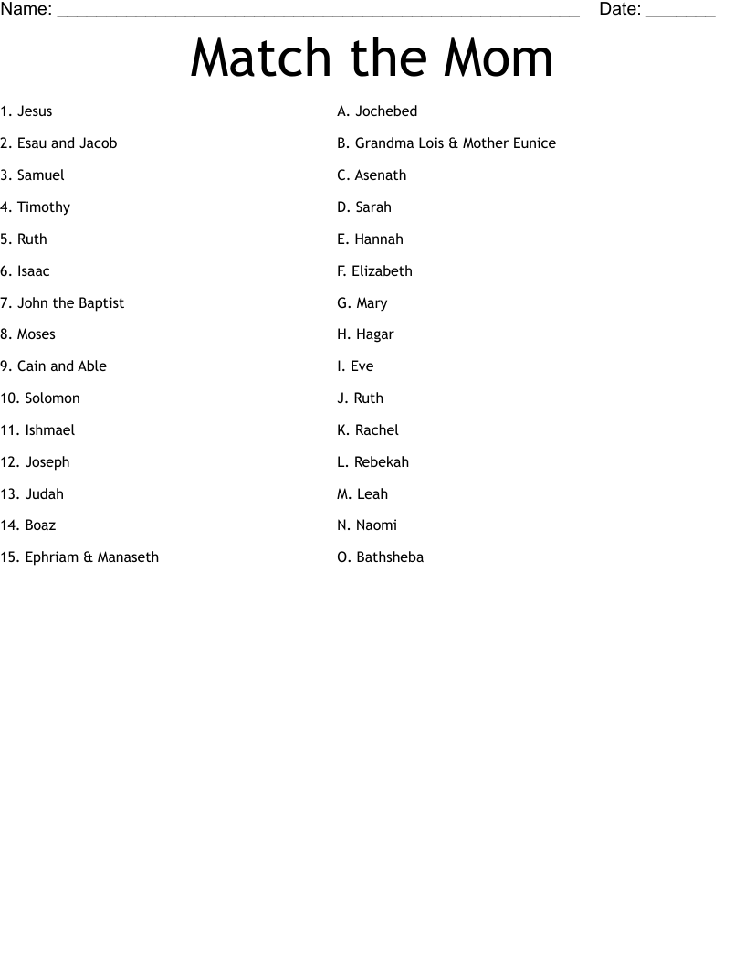 Match the Mom Worksheet