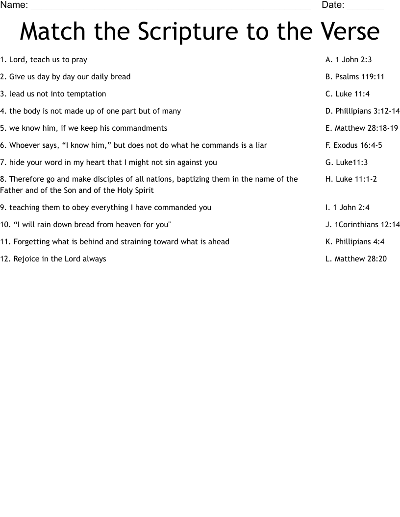 Match the Scripture to the Verse Worksheet